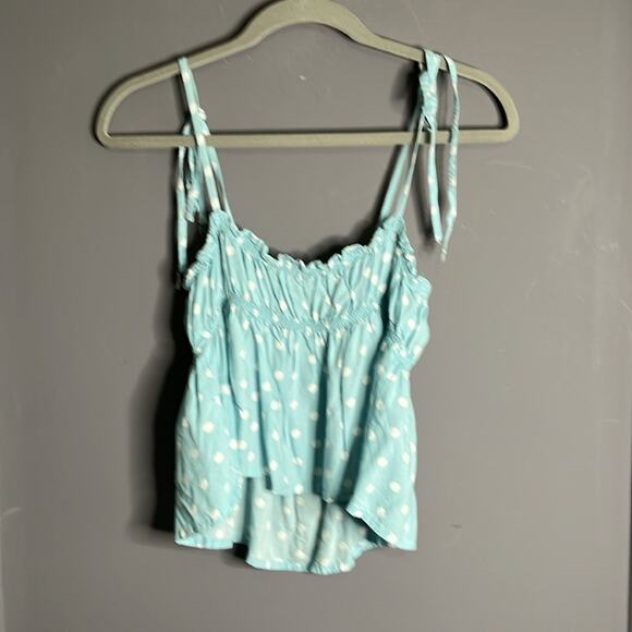 Francesca’s Blue and White Polka Dot Strappy Babydoll Top Size Medium - Picture 5 of 8